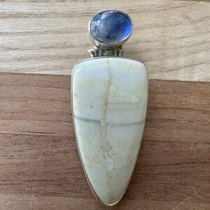 VTG Thomas Gourneau Pendant 1.75 Inch Opalized Wood Moonstone 925 Sterling 8.6g
